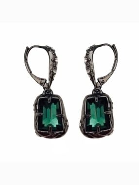 Alexis Bittar Emerald Rectangular Drop Earrings in Dark Metal